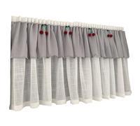 Cotton Linen Valance Curtain with Cherry Decor, Grey & White Short Sheer Voile Curtain for Kitchen, Cabinet, Bathroom(W150x L70cm/60x28in)