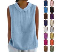 Cotton Linen Vests for Women Collared Sleeveless Tank Top Summer Casual Basic Vests Workwear Loose Fit Lightweight Beach Vest Solid Color Breathable Vacation Tank Tops Going Out Top Daily Wear