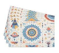 Cotton Linen Waterproof Placemats Set of 4, Bohemian Style Dining Mat Boho Table Mats Decor Fabric for Kitchen Dinner Coffee Shop Table, Indoor/Outdoor Washable Wipeable Placemat -N021