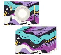 Cotton Linen Wavy Stripes Placemats, Heat-Resistant Durable Pop Art Style Place Mat for Kitchen Table Decoration Indoor Outdoor, Washable Purple Table Mats Set of 2, 45x30cm