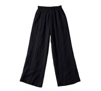 Cotton Linen Wide Leg Pants Girls Oversized Drawstring Lightweight Flowy Palazzo Elastic High Waist Casual Trousers Teens Kids Preppy Summer Baggy Straight Plain Beach Bottom with Pockets Black