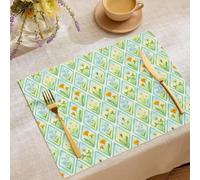 Cotton Linen wildflowers Placemats, Rustic Vintage Fall Dining Table Mats for Kitchen Table Decoration Indoor Outdoor, Washable Geometric flowers Place Mats Set of 2 (18x12in), 45x30cm
