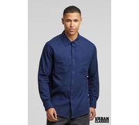 Cotton Long Sleeve Button-Up Check Pocket Flannel Shirt Urban Classics Navy XL