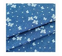 Cotton Material Cotton Printed Denim Fabric Summer Thin Washed Fabric Dress Clothing Fabric Cloth(Size:Butterflies,Color:Blue)