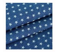 Cotton Material Cotton Printed Denim Fabric Summer Thin Washed Fabric Dress Clothing Fabric Cloth(Size:Stars,Color:Blue)