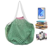 Cotton Mesh Bag, Large Capacity Reusable Tote Bag | Cotton Stretch Shopping Shoulder Bag with Lining, Washable Mesh Organizer for Fruits from Comest Market Travel, verde, Consulte la descripción, See