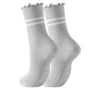 Cotton Mid-Calf Yoga Socks with Ruffled Edge for Women - Non-Slip,Pilates, Breathable Sweat-Absorbent Antibacterial Indoor Sports Socks