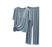 Cotton Modal Pyjamas Set For Women - Ladies Loungewear Sets Uk Size 22/24 - | Sleeve T Shirts And Long Pant Set With Bra Support Crew Neck Lightweight Loose Fit 2 Piece Pjs Soft Night Shirts