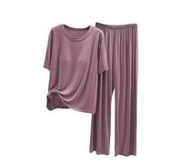 Cotton Modal Pyjamas Set For Women - Ladies Loungewear Sets Uk Size 22/24 - | Sleeve T Shirts And Long Pant Set With Bra Support Crew Neck Lightweight Loose Fit 2 Piece Pjs Soft Night Shirts