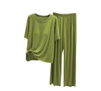 Cotton Modal Pyjamas Set For Women - Ladies Loungewear Sets Uk Size 22/24 - | Sleeve T Shirts And Long Pant Set With Bra Support Crew Neck Lightweight Loose Fit 2 Piece Pjs Soft Night Shirts
