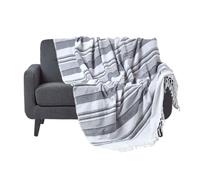 HOMESCAPES Extra Large Charcoal Grey Throw “Morocco” Cotton Textured Stripe Throw 254 x 356 cm Bedspread Sofa Throw Handmade Suitable for 3 or 4 Seater Sofas or Double King and Super King Size Beds