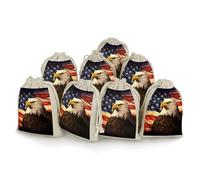 Cotton Muslin Bag 8 Pack Drawstring Gift Bags Reusable Flag And Eagle Gift Pouches for Party Favors Jewelry Spice Sachet Birthday Party Bridal Shower Wedding Home Storage 5 X 7 Inch