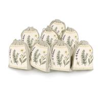 Cotton Muslin Bag 8 Pack Drawstring Gift Bags Reusable Floral Herbs Botanical Pattern Gift Pouches for Party Favors Jewelry Spice Sachet Birthday Party Bridal Shower Wedding Home Storage 5 X 7 Inch