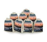 Cotton Muslin Bag 8 Pack Drawstring Gift Bags Reusable Portland River Lighthouse Sunrise Gift Pouches for Party Favors Jewelry Spice Sachet Birthday Party Bridal Shower Wedding Home Storage 5 X 7 Inch