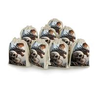 Cotton Muslin Bag 8 Pack Drawstring Gift Bags Reusable Skull & Dragon Gift Pouches for Party Favors Jewelry Spice Sachet Birthday Party Bridal Shower Wedding Home Storage 5 X 7 Inch