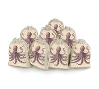 Cotton Muslin Bag 8 Pack Drawstring Gift Bags Reusable Vintage Octopus Gift Pouches for Party Favors Jewelry Spice Sachet Birthday Party Bridal Shower Wedding Home Storage 5 X 7 Inch