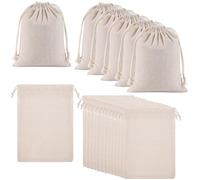 Cotton Muslin Bags, 20 Pack Reusable Mesh Bags with Drawstring, 100% Cotton Reusable Mesh Bags Cotton Muslin Drawstring Bags for Wedding Party Festival(15 X 20 cm)