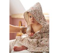 Cotton Muslin Bath Cape + Wash Mitt, FLORA printed white