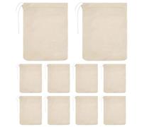 Cotton Muslin Drawstring Pouches 10-Pack, Small Reusable Bags for Cooking Soup Herbs Tea Spices, Filtering Brewing Medicinal Liquor, Craft Storage Organizer Sachets for Home Kitchen Travel