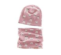 Cotton Newborn Baby Winter Hat and Scarf Set for 6-12 Months Newborn Baby Beanie Hat Kids Tube Cotton Loop Scarfs Pink