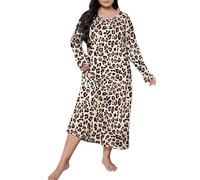 Cotton Nighties For Women Plus Size Long - Long Sleeve Nighties For Women C | - Longer Length Nightie Leopard Print Crew Neck Loose Fit Cozy Loungewear Pullover Lightweight Casual sleepwear