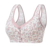 Cotton Non Wired Bras Daisy Bras for Old Women Front Snap Closure Plus Size Wireless Brelettes Seniors Cute Floral Print Sleep Tshirt Bra Bras Non Wired Full Support (Pink, G)