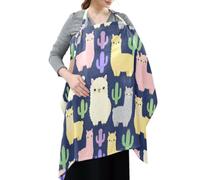 Cotton Nursing Cover Cartoon Cute Colorful Alpaca Cactus Blue Pattern