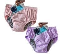 Cotton Older Women Incontinence Underwear Leakproof Panties Cloth Diaper Washable Seniors Middle-Aged Elderly Ladies Waterproof Briefs(Pink Purple,XXL)