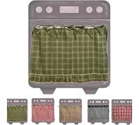 Cotton Oven Curtain with Ribbons Rustic Stove Cover for Dishwasher Washing Machine - Handcrafted Apron Skirt 30x21.5 Inch(Green)