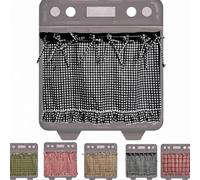 Cotton Oven Curtain with Ribbons Rustic Stove Cover for Dishwasher Washing Machine - Handcrafted Apron Skirt 30x21.5 Inch(Black and White)