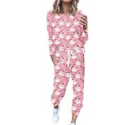 Cotton Pajamas with Pockets Loose Fit Wide Leg Fall-Winter Lounge Sets Cotton-Like Lady Pyjamas Long Sleeve Plaid Pjs Ladies Pyjama Sleep Soft for Sensitive Skin Pink