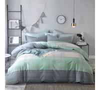 Cotton Patchwork Duvet Cover Modern Bedding Set King Blue Plaid Mint Green Stripes Duvet Cover Multi-Dimensional Design Cotton Comforter Cover Cooling 3 Pieces King Duvet Cover with Zipper Ties
