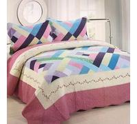 Cotton Patchwork Queen Quilt Set, 3-Piece Bohemian Farmhouse Bedspread & 2 Pillow Shams, Reversible Green Embroidered Floral Design, 100% Boho Chic Coverlet for Bedding(A-9,57x76.7(145x195cm) 2pcs)