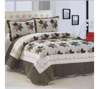 Cotton Patchwork Queen Quilt Set, 3-Piece Bohemian Farmhouse Bedspread & 2 Pillow Shams, Reversible Green Embroidered Floral Design, 100% Boho Chic Coverlet for Bedding(A-5,68.8x76.7(175x195cm) 3pcs)