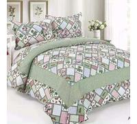 Cotton Patchwork Queen Quilt Set, 3-Piece Bohemian Farmhouse Bedspread & 2 Pillow Shams, Reversible Green Embroidered Floral Design, 100% Boho Chic Coverlet for Bedding(A-10,68.8x76.7"(175x195cm)3pcs)