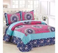 Cotton Patchwork Queen Quilt Set, 3-Piece Bohemian Farmhouse Bedspread & 2 Pillow Shams, Reversible Green Embroidered Floral Design, 100% Boho Chic Coverlet for Bedding(A-7,68.8x76.7(175x195cm) 3pcs)