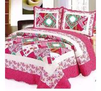 Cotton Patchwork Queen Quilt Set, 3-Piece Bohemian Farmhouse Bedspread & 2 Pillow Shams, Reversible Green Embroidered Floral Design, 100% Boho Chic Coverlet for Bedding(A-22,57x76.7(145x195cm) 2pcs)