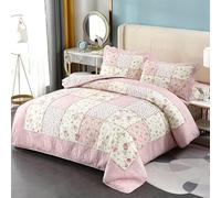 Cotton Patchwork Queen Quilt Set, 3-Piece Bohemian Farmhouse Bedspread & 2 Pillow Shams, Reversible Green Embroidered Floral Design, 100% Boho Chic Coverlet for Bedding(A-30,68.8x76.7"(175x195cm)3pcs)