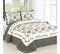 Cotton Patchwork Queen Quilt Set, 3-Piece Bohemian Farmhouse Bedspread & 2 Pillow Shams, Reversible Green Embroidered Floral Design, 100% Boho Chic Coverlet for Bedding(A-2,68.8x76.7(175x195cm) 3pcs)