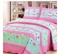 Cotton Patchwork Queen Quilt Set, 3-Piece Bohemian Farmhouse Bedspread & 2 Pillow Shams, Reversible Green Embroidered Floral Design, 100% Boho Chic Coverlet for Bedding(A-14,57x76.7(145x195cm) 2pcs)