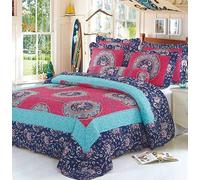 Cotton Patchwork Queen Quilt Set, 3-Piece Bohemian Farmhouse Bedspread & 2 Pillow Shams, Reversible Green Embroidered Floral Design, 100% Boho Chic Coverlet for Bedding(A-39,57x76.7(145x195cm) 2pcs)