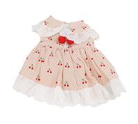Cotton Pet Dress with Cherry Pattern, Soft Breathable Skirt for Puppy Bunny Small Pig, Princess Style Mesh Trim, Easy Button - On Design for Small Pets (XL)
