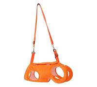 Cotton Pet Harness and Matching Lead Set with Clear Chest Panel | Orange harness has a transparent front panel with paired openings and comes with a coordinating lead and overhead strap.