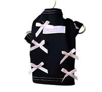 Cotton Pet Shirt with Pink Bow Accents - Cozy Fall Winter Dog and Cat Outfit, Soft Homewear Base Layer for Small Pets