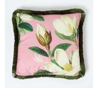 Cotton Pink Floral Fringe Cushion, 45 x 45 cm