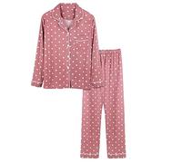 Cotton Pjs For Women Sets Long Sleeve - Button Up Pyjamas For Women Uk Two Piece Comfy Sleepwear With Collar And Pocket Plaid V Neck Cuffed Matching Pjs Elastic Waist Soft Loungewear Sets Pink