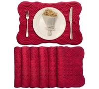 Cotton Placemat 6 of Quilted Table Placemats Set, Fabric Dining Table Mats, Double Layer & Washable for Kitchen Dinner Party Holidays All Season Everyday Use 12"x18"(Red,6 piece 12*18 Placemats)