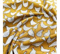Cotton Poplin 'Chickens' Print Design - Ochre Mustard Yellow Background 112 cm 100% Cotton Fabric -130gsm - Per Metre (Ochre)