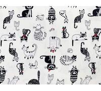 Cotton Poplin Crazy Cat Print Design - Ivory Background 110 cm 100% Cotton Fabric -130 GSM - Per Metre (CP0865JAD)