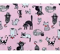 Cotton Poplin Crazy Cat Print Design - Pink Background 110 cm 100% Cotton Fabric -130 GSM - Per Metre (CP0865PIN)